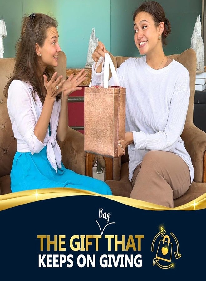 A.S Enterprises حقائب صغيرة قابلة لإعادة الاستخدام وصديقة للبيئة من JOURNEY JOY (12 قطعة) لحفلات أعياد الميلاد، وهدايا العودة، وحفلات الزفاف، وغيرها الكثير. مقاس 10x8x4 (ذهبي وردي). - Image 3